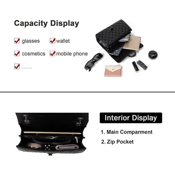 Women Black-ii PU Quilted Stylish Crossbody Bags with Chain Strap & Flap Closure - Picture 5 of 7